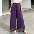 thumbnail image 2 of PBFRDSJ Cotton Linen Plazzo Pants for Women Boho Floral Embroidered Drawstring Pants Casual Wide Leg Peasant Vacation Bottoms, 2 of 7