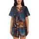 thumbnail image 1 of Fotbe Cowboy Boots Under Starry Sky Conjunto de Pijama Estampado para Mujer, 2 Piezas, Ropa de Dormir con Camiseta de Manga Corta y Shorts Suaves-3X-Large, 1 of 6