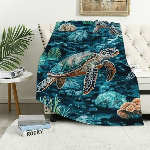BCIIG Sea Turtle Coral Underwater Warm Lightweight Blanket Soft Fleece Blankets Throw Blanket for Living Rooms Sofa Decor Cow Gifts All Seasons Blanket 40x50in