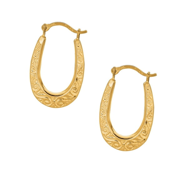 10K Yellow Gold Shiny Textured Graduated Small Oval Hoop Earrings with Hinged by IcedTime