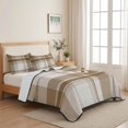 thumbnail image 5 of 3 Pieces King Quilt Set,Vintage Beige Brown Plaid Soft Bedding Sets with 1 Quilt & 2 Pillow Shams,Neutral Tartan Checkered Summer Bedspread Lightweight Coverlet Comforter for All Season, 5 of 9
