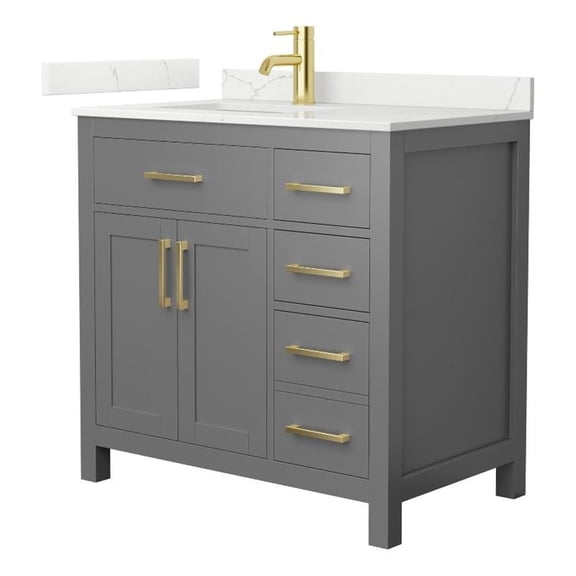 Beckett 36" Dark Gray Single Vanity & Giotto Quartz Top (1-Hole) & Gold Trim