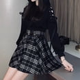 thumbnail image 4 of Dpytoraw Women's Plaid Woolen High Waist Midi Skirt For Daily Wear Women’s Leather Mini Skirt Black, 4 of 5
