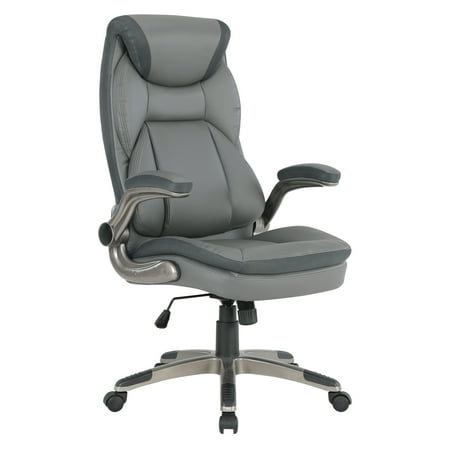 UPC: 0090234566588 | Office Star Products Executive Charcoal Bonded Leather Office Chair with Titanium Coated Nylon Base