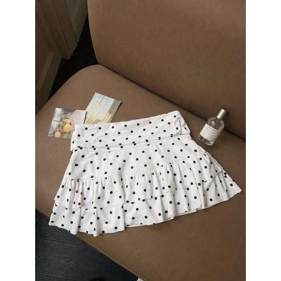 White Polka Dot Ruffle Layered Mini Skirt For Women Casual Summer Wear