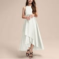 thumbnail image 2 of Mevxay Satin Flower Girl's Sleeveless Dress Elegant Irregular Hem Long Maxi Dress for Wedding Piano Performance Birthday Party Gown 4-14 Years White, 2 of 6