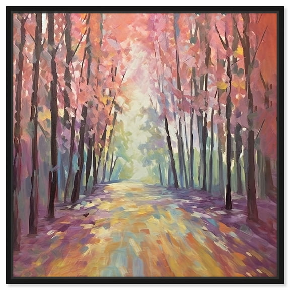 Road In Autumn Pastel Color Abstract Canvas Wall Art by Art Remedy, Black Floater Frame, 12"x12"