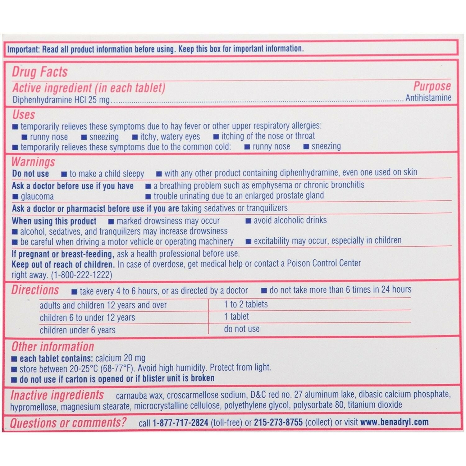 Buy Benadryl Ultratab Antihistamine Allergy Medicine Tablets, 48 Count ...