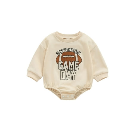 

Xingqing 0-18M Newborn Baby Girl Boy Bodysuit Football Season Letter Printed Rugby Jumpsuit Autumn Playsuit Apricot 3-6 Months