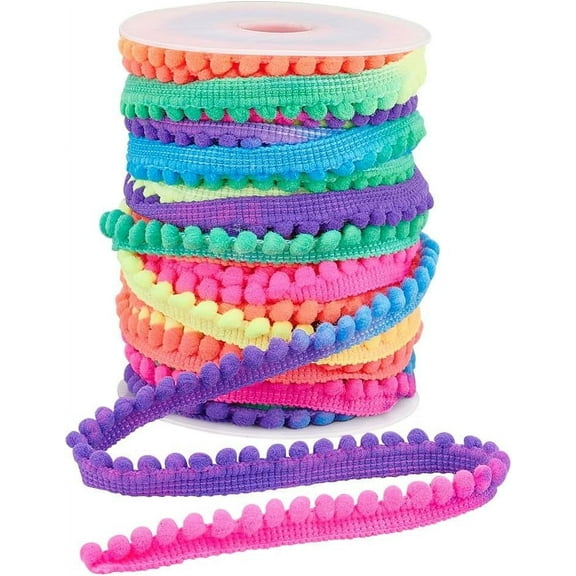 25 Yards Rainbow Pom Pom Trim 3/8 inch(11mm) Wide Ball Fringe Trim Tassel Trim Sewing Lace Ribbon with 4mm Pompoms for Home Curtain Pillow Clothes DIY Crafts Party Decoration