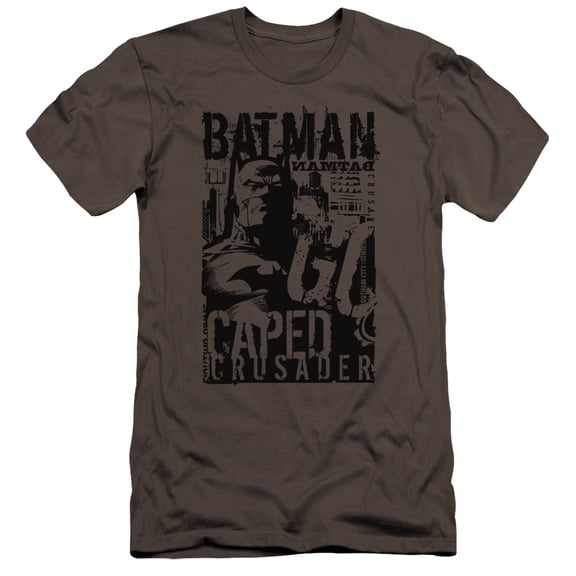 Batman Caped Crusader Premium Canvas T-Shirt Adult Slim Fit 30/1 Charcoal