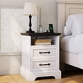thumbnail image 2 of Ataucjin Farmhouse Nightstand with Charging Station, Large Rustic Bedside Table with 2 Drawers & Open Shelf, USB Ports & AC Outlets for Bedroom, 2 of 8