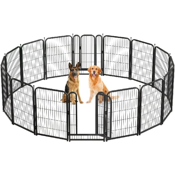 Petorldog 40" Metal Dog Playpen, 16 Panels, Portable Fence for Small/Medium Dogs - Indoor/Outdoor Use (Black-Silver)