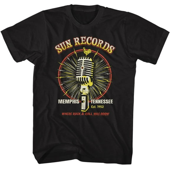 Sun Records Microphone Burst Black Adult T-Shirt