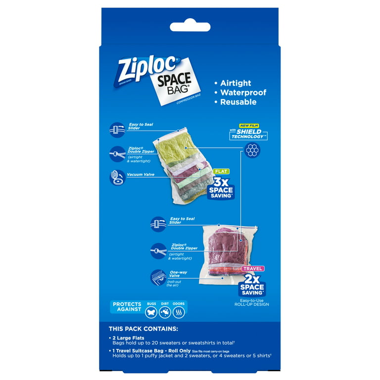 Ziploc Space Bag 3 Bag Variety Pack: 2 Large flats, 1 Suitcase bag