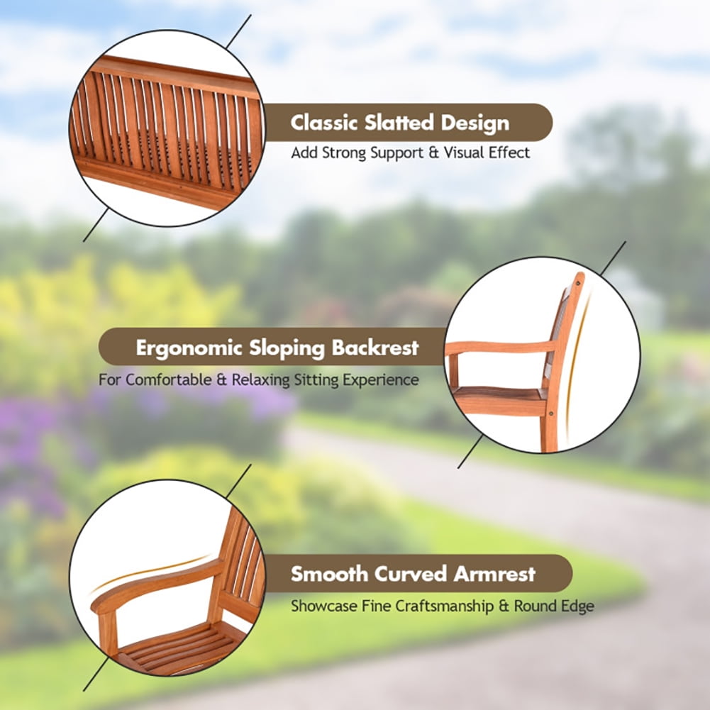 Aimee Lii Two Person Solid Wood Garden Bench with Curved Backrest and Wide Armrest, Outdoor Patio Furniture