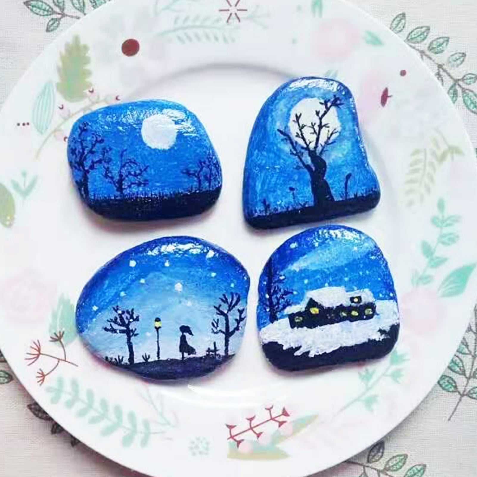 OIUR 5 Pcs Painting Pebbles Natural River Rocks Smooth Unpolished Flat Pebbles for Kids Adults Painting Art DIY Crafting Garden Decor