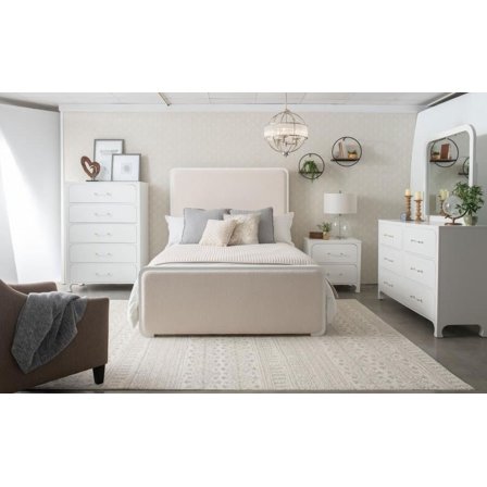 Anastasia 5-piece Boucle Upholstered Queen Bedroom Set Pearl White and Beige