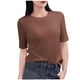 thumbnail image 1 of Tops de Manga Corta de Mujer Casual, Color Sólido Manga 1/2, Camiseta de Cuello Redondo, 1 of 5