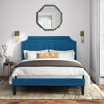 thumbnail image 3 of VECELO Full Upholstered Platform Bed Frame with Height Adjustable Tufted Button Headboard, Strong Wood Slat Support, No Box Spring Needed, Blue, 3 of 11