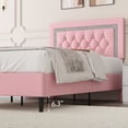 thumbnail image 3 of 4 EVER WINNER Twin Bed Frame, Upholstered Platform Bed with Headboard, Pink Twin Bed Frame, Diamond Design, Pink, 3 of 6