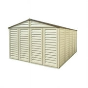DuraMax 10.5ft x 13ft Woodbridge Plus Plastic Vinyl Outdoor Shed w/ Foundation Kit & Window