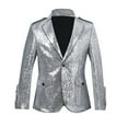 thumbnail image 1 of HXWCHs Men's Performance Suit Jacket with Silver Sequin Detailing for Stage Shows and formal Events Slim Fit Design Silver M, 1 of 6