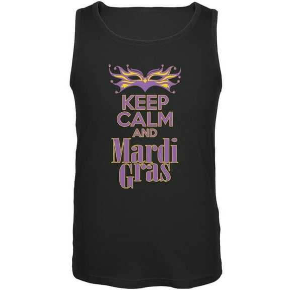 Mardi Gras Keep Calm Black Adult Tank Top
