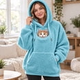 thumbnail image 4 of Flannel Pet Pouch Hoodie For Women, Fluffy Warm Cat Hoodie With Pouch, Pet Carrier Sweatshirt With Drawstring For Dogs & Snack Hoodies Pet Lovers, Sky Blue, L, 4 of 5
