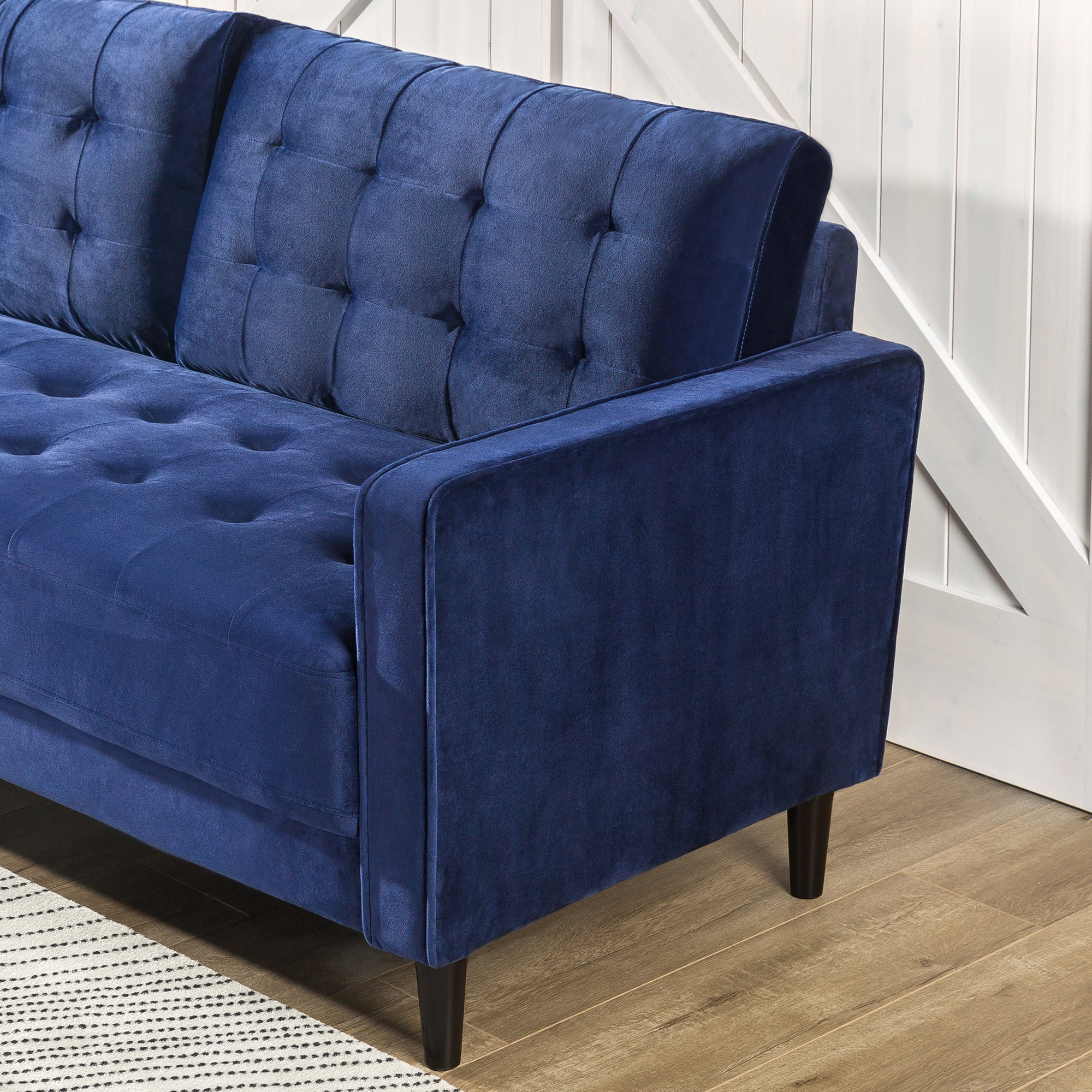 Ember Interiors Benton Sofa Couch, Navy Velvet