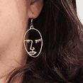 thumbnail image 2 of Abstract Face Earrings for Women, Wire Picasso Dangle Earrings, Hollow Silhouette Drop Earrings, Birthday Christmas Gift for Her, Gold, 1 pair, 2 of 10