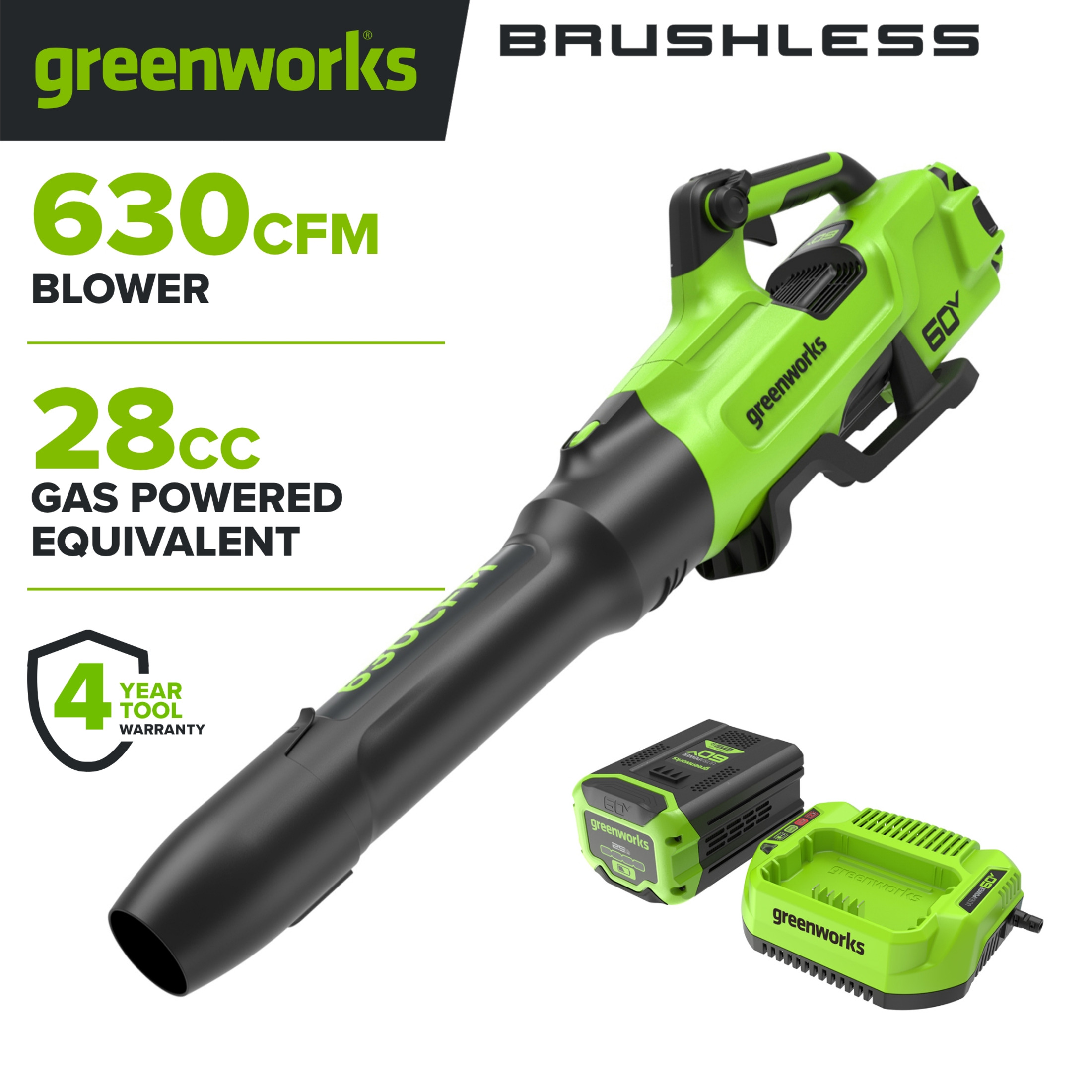 Greenworks 60V Cordless Leaf Blower, 630 CFM, 170 MPH photo 1