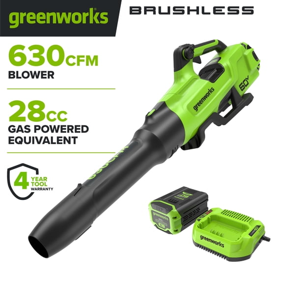Greenworks 60V 630 CFM at 170 MPH Battery Powered Blower with 2.5 Ah Battery & 3A Charger