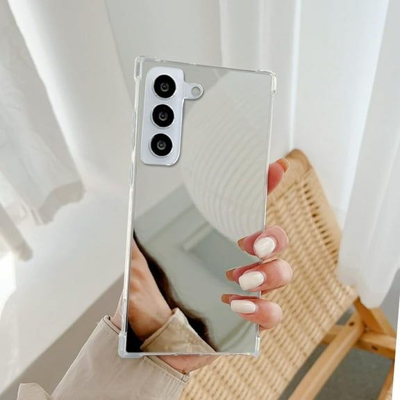 Compatible with Galaxy S23 Mirror Case Cute for Women Girls Silicone Bumper Slim Ultra Thin Case Corner Protection Case Shockproof Design Fashion Luxury Phone Case Silver