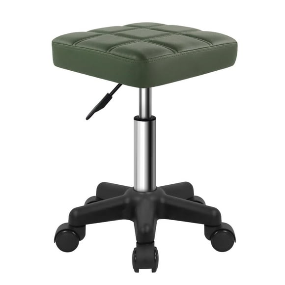 Taburete con ruedas FURWOO, cuadrado, giratorio, de piel sintética, color verde