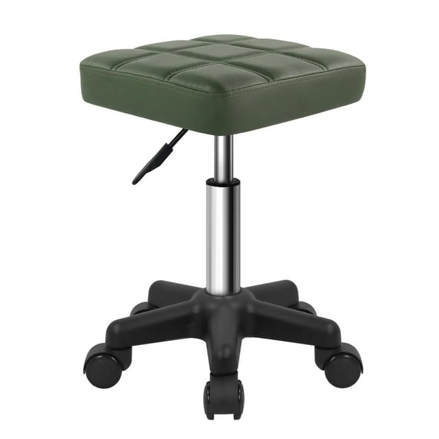 Taburete con ruedas FURWOO, cuadrado, giratorio, de piel sintética, color verde