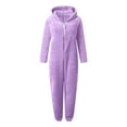 thumbnail image 7 of Dazajoo Fleece Pajamas for Women 2024 Winter Thicked Warm Onesie Hooded Sleepwear Jumpsuits Classic Solid Color Long Sleeve Front Zip-Up Loungewear Daily Deals,Purple,L, 7 of 7
