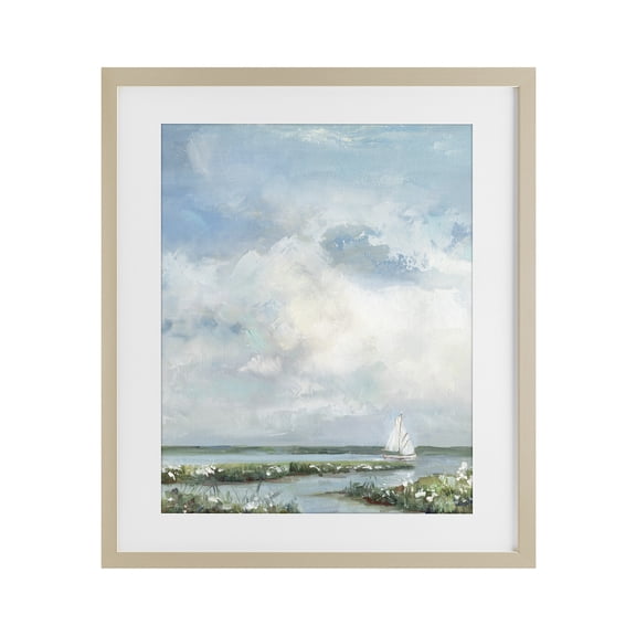 Stupell Industries Sailboat On Summer Marsh Birch Framed Print Under Glass, design by Sally Swatland