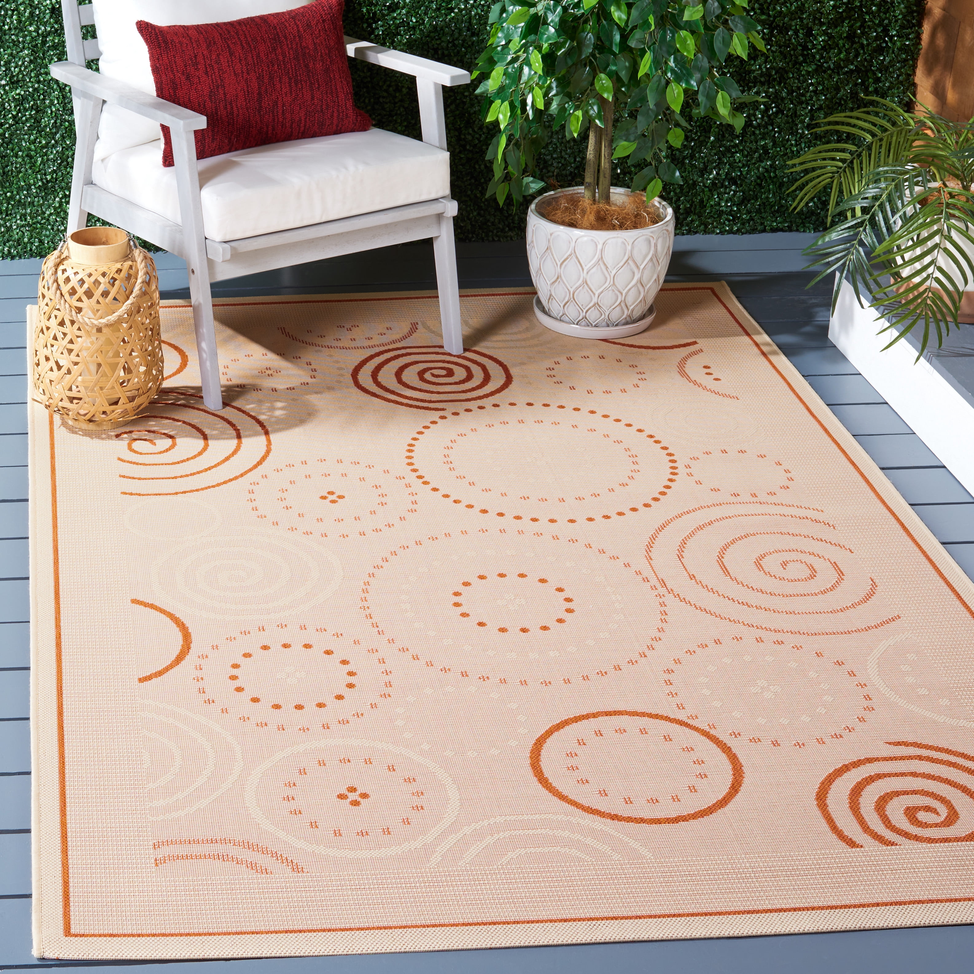 Safavieh Courtyard Hugo Oriental Indoor/Outdoor Area Rug, Natural/Terracotta, 5'3" x 7'7"