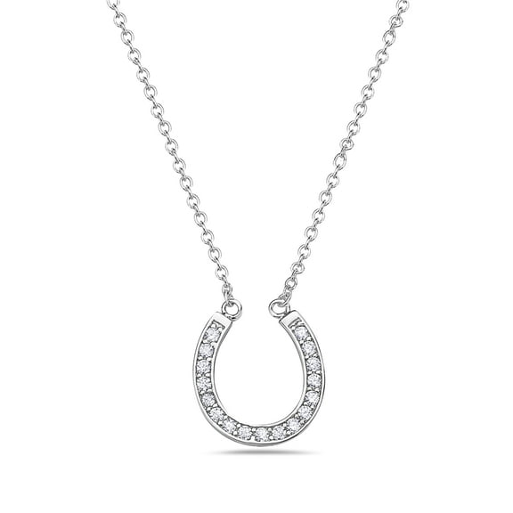 925 Sterling Silver White CZ Womens Horseshoe Pendant Necklace with Chain