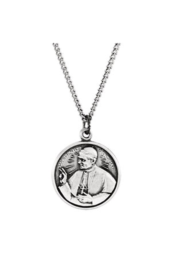Sterling Silver 15mm Round Pope John Paul II 18" Necklace