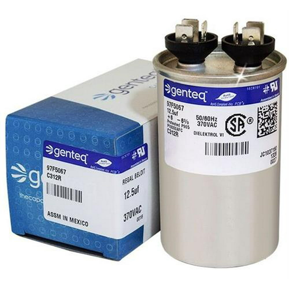 12.5 uF MFD x 370 VAC Round Genteq / GE Industrial Replacement Capacitor C312R / 97F5067