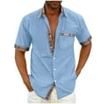 thumbnail image 2 of Nebwoak Mens Casual Button Down Shirts with Pockets- Short Sleeve Fashion Loose Fit Casual Beach Shirts Light Blue Size L, 2 of 6