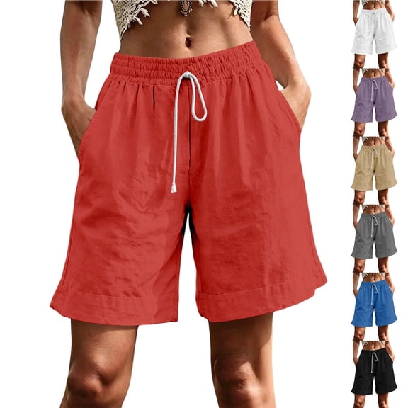 Yievot Women's Casual Shorts 7 Inch Inseam Drawstring Elastic Waist Relaxed Fit Summer Beach Vacation Shorts