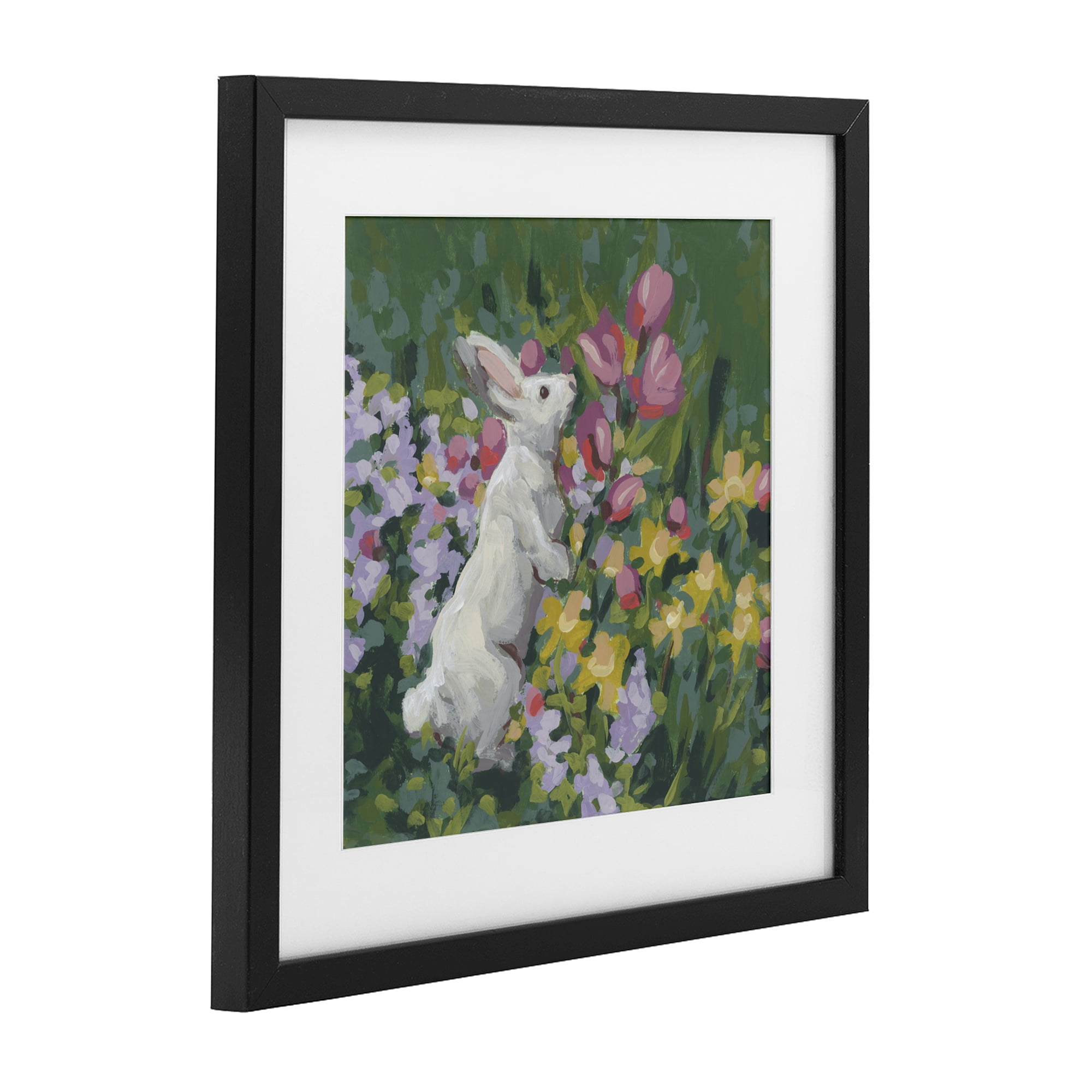 Stupell Industries Bunny in Garden Impression Black Framed Print Under Glass, design by June Erica Vess