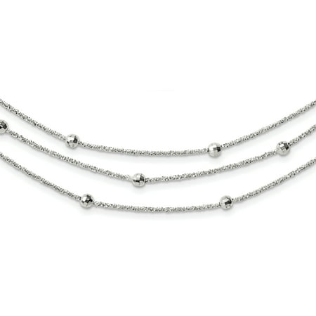 - 925 Sterling Silver 3 Strand Beaded 2in. Extension Chain Necklace Pendant Charm Multi-str Bead Station For Women