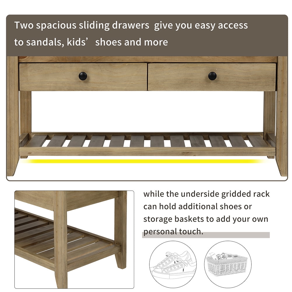 Lowestbest Shoe Rack with Cushioned Seat and Drawers, Multipurpose Entryway Storage Bench, Grey Wash Lowestbest Shoe Rack with Cushioned Seat and Drawers, Multipurpose Entryway Storage Bench, Grey Wash