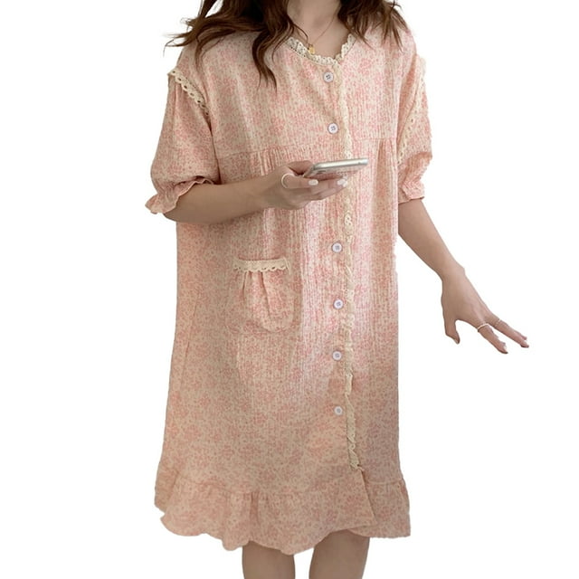 Bienvenido camisón de gasa de algodón floral de encaje japonés, cárdigan de manga corta de verano para mujer, pijamas sueltos, ropa de casa