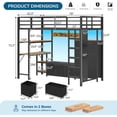 thumbnail image 5 of Twin Size Loft Bed with Desk and 6 Storage Drawers and LED Lights, Metal Loft Bed Frame with Charging Station & Open Shelf & Large Pegboard & Stairs & Full-Length Guardrail, Black, 5 of 11
