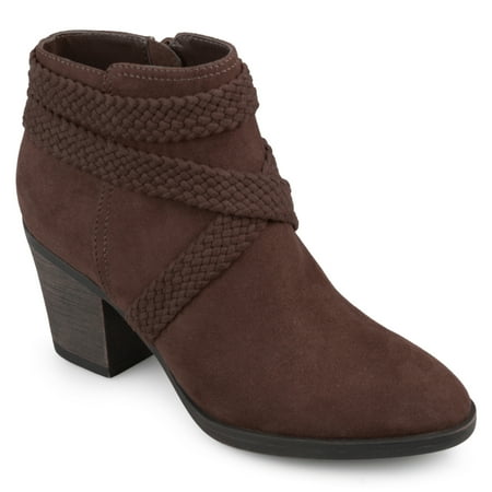 Suede Criss Cross - Brinley Co. Women's Faux Suede Criss Cross Strap Almond Toe Stacked Heel Booties